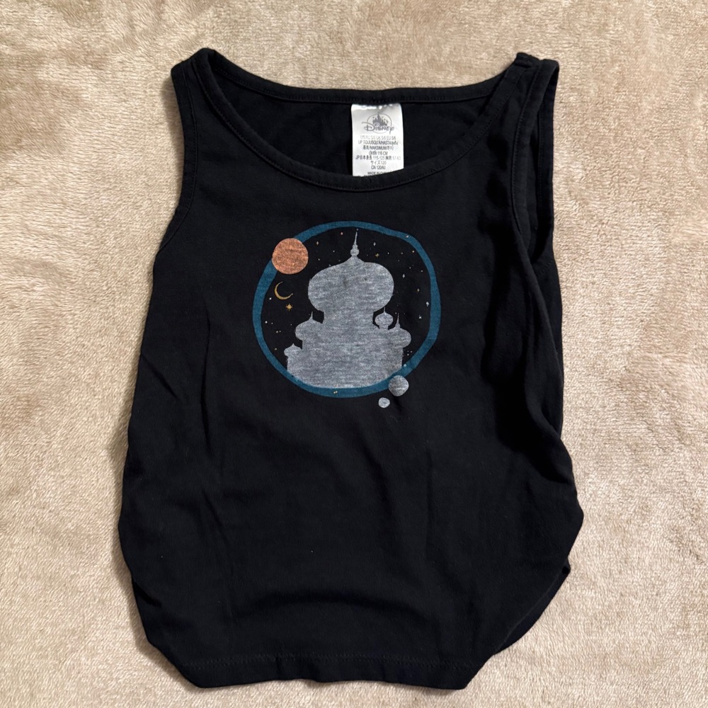 Disney Aladdin Sultan Palace Graphic Tank Top Girls Size 5/6 Black Cinched Sides